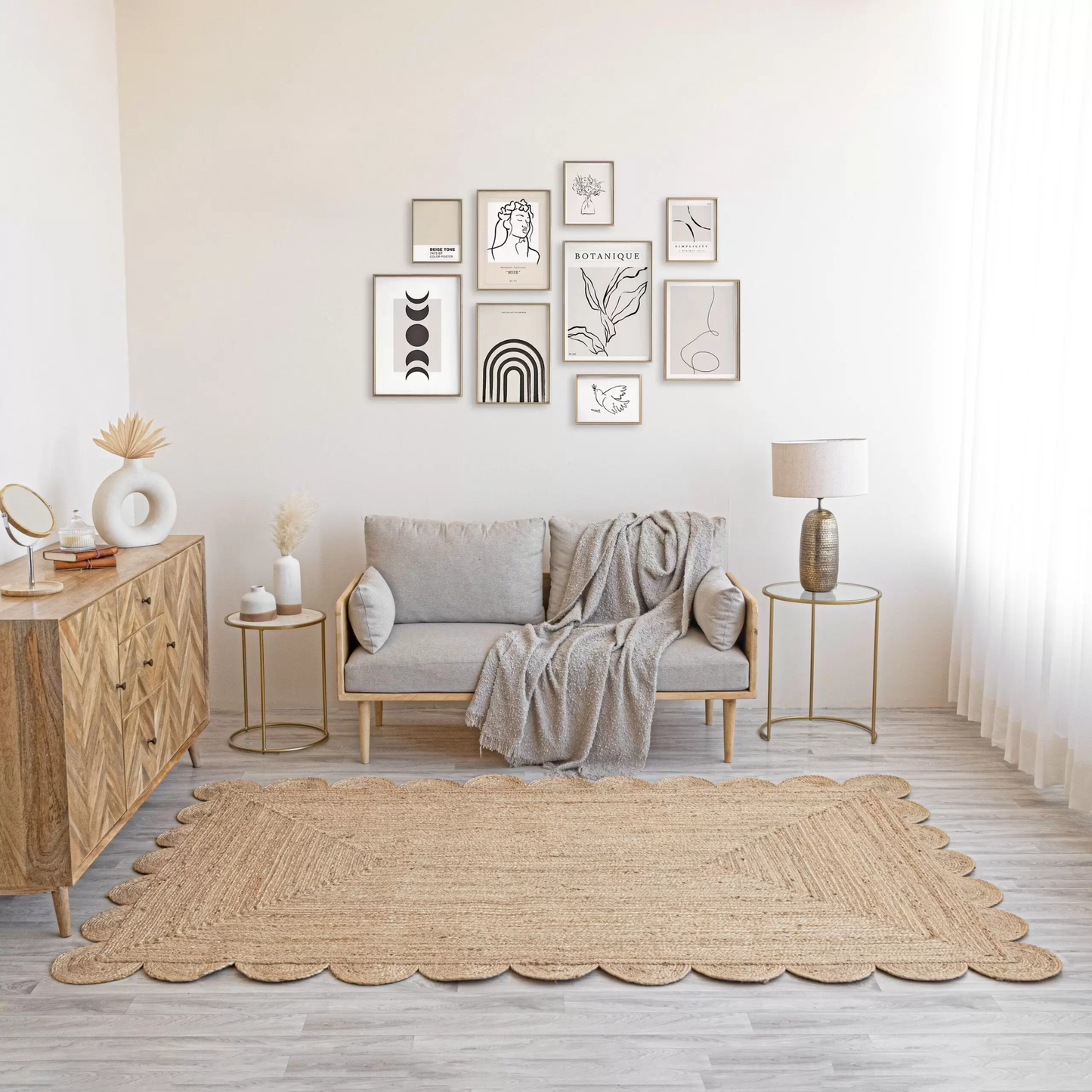 Scalloped Natural Jute Area Rugs for home decore