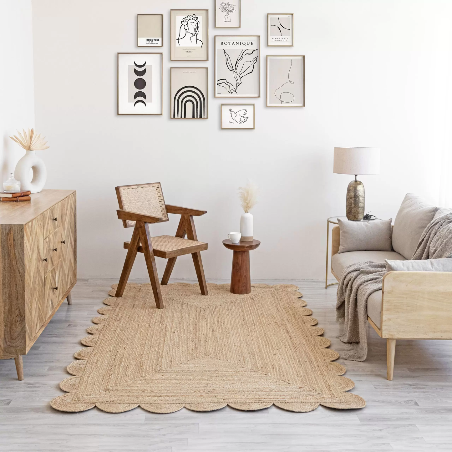 Scalloped Natural Jute Area Rugs for home decore